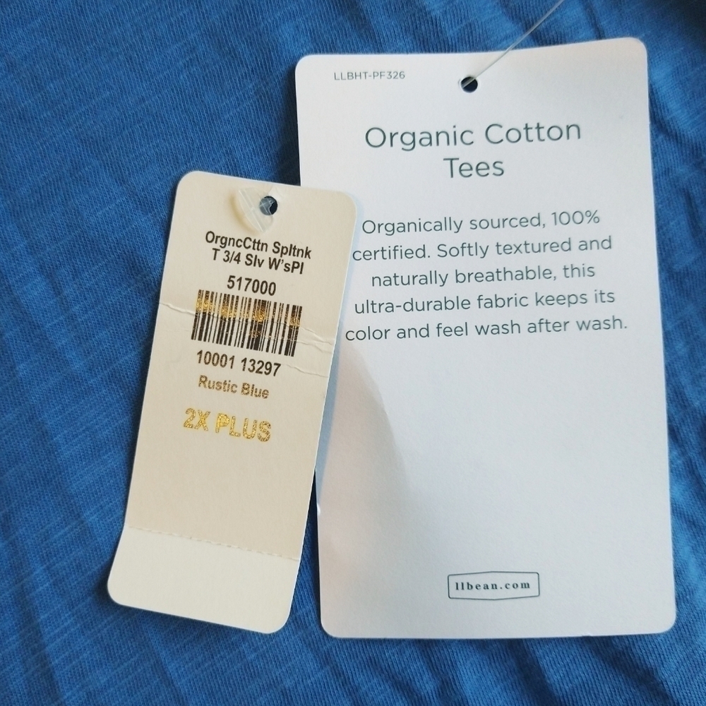 L.L. Bean NWT 100% Organic Cotton Rustic Blue Split Neck 3/4 Sleeve Top Classic - Picture 8 of 10